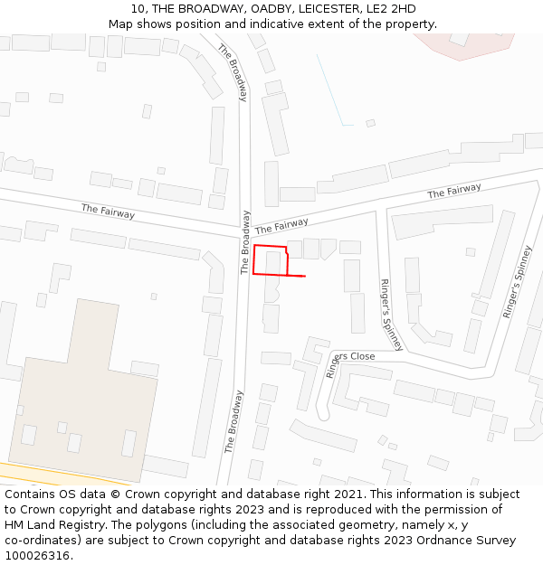 10, THE BROADWAY, OADBY, LEICESTER, LE2 2HD: Location map and indicative extent of plot