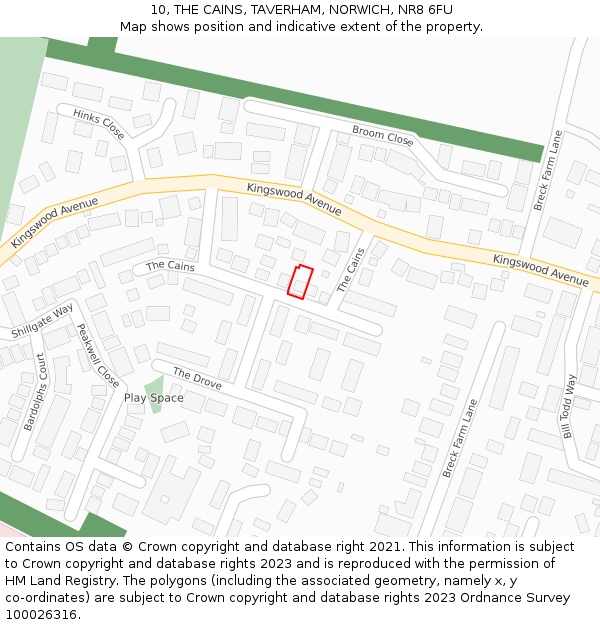 10, THE CAINS, TAVERHAM, NORWICH, NR8 6FU: Location map and indicative extent of plot