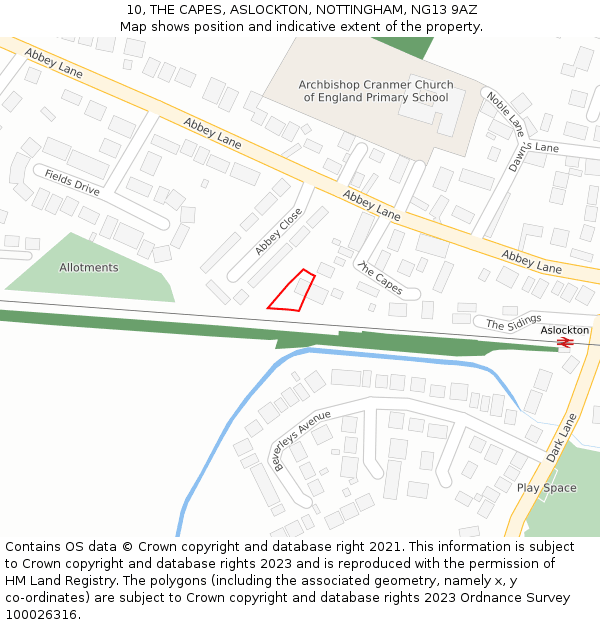 10, THE CAPES, ASLOCKTON, NOTTINGHAM, NG13 9AZ: Location map and indicative extent of plot