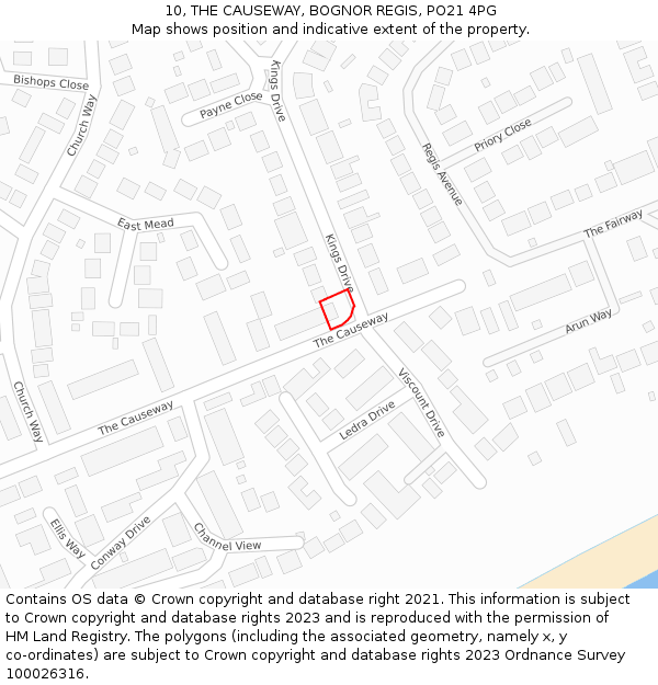 10, THE CAUSEWAY, BOGNOR REGIS, PO21 4PG: Location map and indicative extent of plot