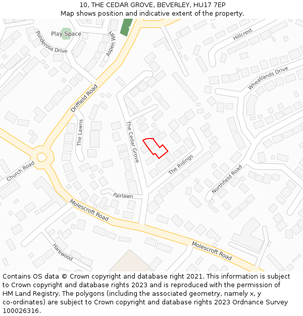 10, THE CEDAR GROVE, BEVERLEY, HU17 7EP: Location map and indicative extent of plot