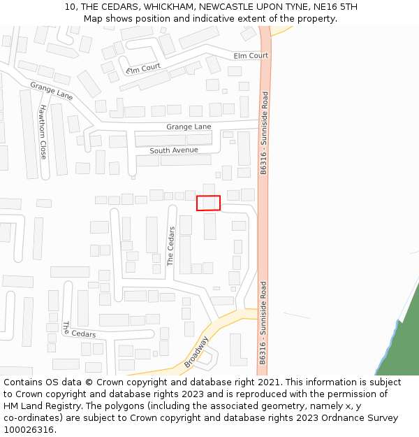 10, THE CEDARS, WHICKHAM, NEWCASTLE UPON TYNE, NE16 5TH: Location map and indicative extent of plot