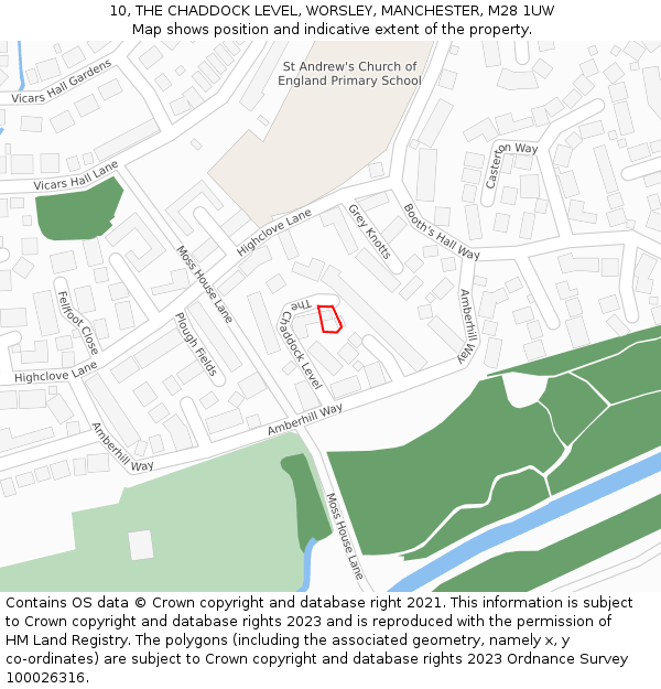 10, THE CHADDOCK LEVEL, WORSLEY, MANCHESTER, M28 1UW: Location map and indicative extent of plot