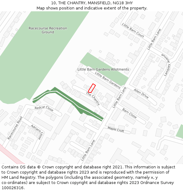 10, THE CHANTRY, MANSFIELD, NG18 3HY: Location map and indicative extent of plot