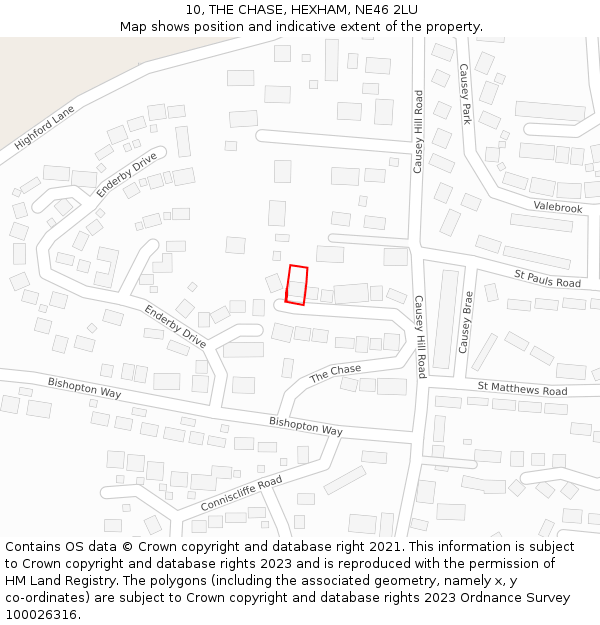 10, THE CHASE, HEXHAM, NE46 2LU: Location map and indicative extent of plot