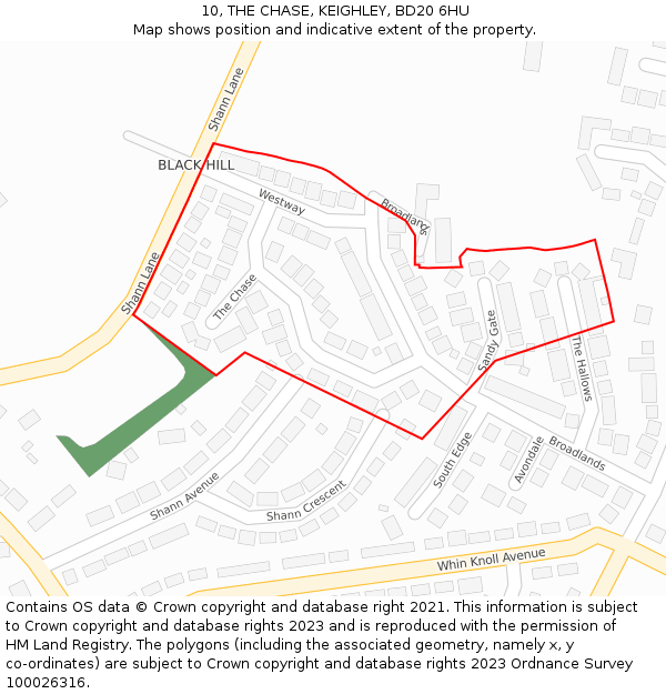 10, THE CHASE, KEIGHLEY, BD20 6HU: Location map and indicative extent of plot