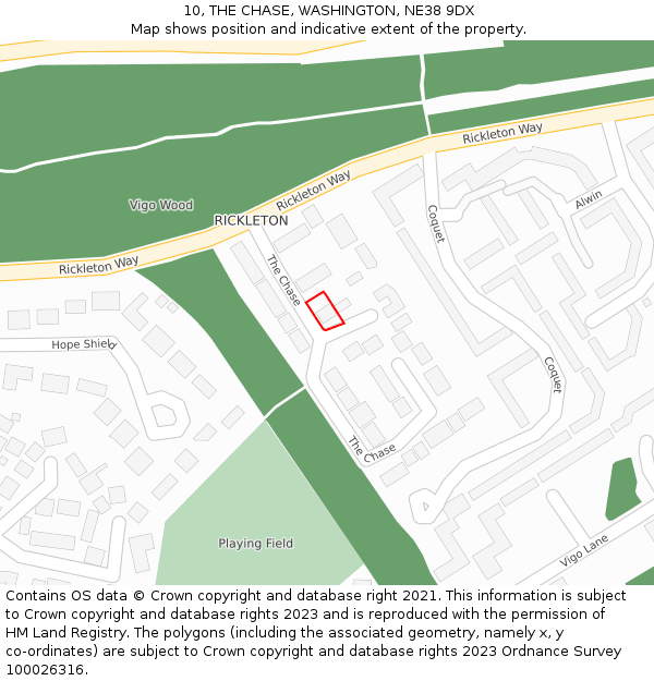 10, THE CHASE, WASHINGTON, NE38 9DX: Location map and indicative extent of plot