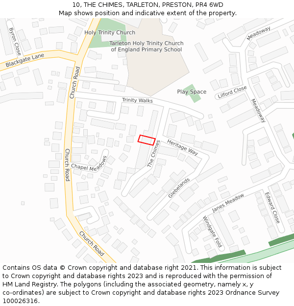 10, THE CHIMES, TARLETON, PRESTON, PR4 6WD: Location map and indicative extent of plot