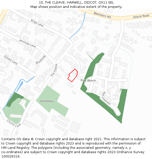 10, THE CLEAVE, HARWELL, DIDCOT, OX11 0EL: Location map and indicative extent of plot