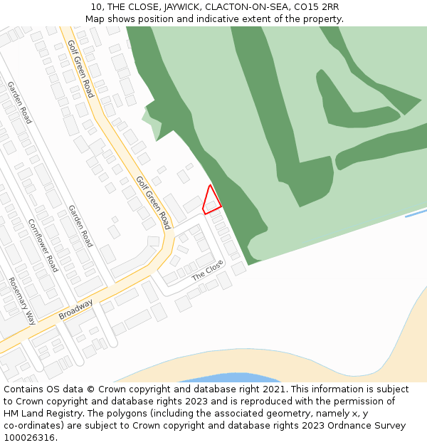 10, THE CLOSE, JAYWICK, CLACTON-ON-SEA, CO15 2RR: Location map and indicative extent of plot