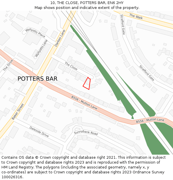 10, THE CLOSE, POTTERS BAR, EN6 2HY: Location map and indicative extent of plot