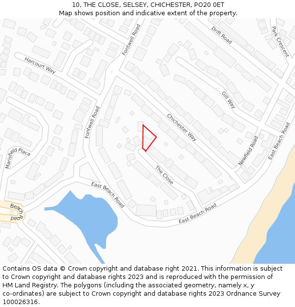 10, THE CLOSE, SELSEY, CHICHESTER, PO20 0ET: Location map and indicative extent of plot