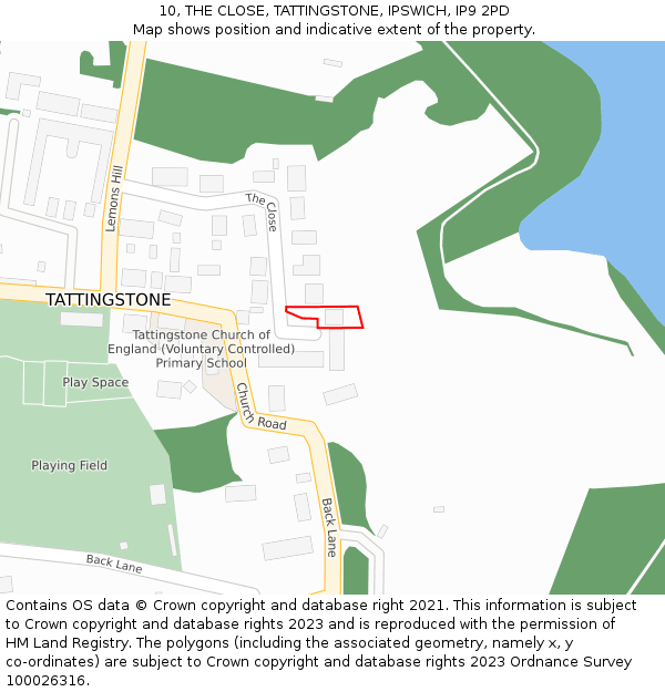 10, THE CLOSE, TATTINGSTONE, IPSWICH, IP9 2PD: Location map and indicative extent of plot