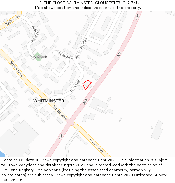 10, THE CLOSE, WHITMINSTER, GLOUCESTER, GL2 7NU: Location map and indicative extent of plot