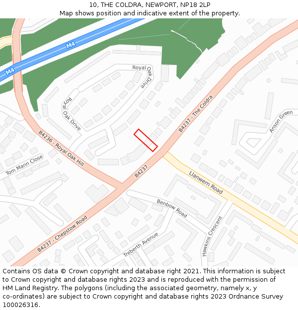 10, THE COLDRA, NEWPORT, NP18 2LP: Location map and indicative extent of plot