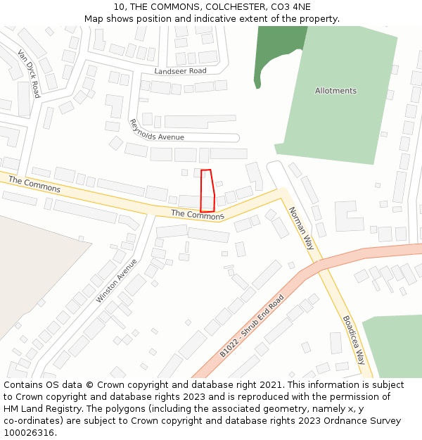 10, THE COMMONS, COLCHESTER, CO3 4NE: Location map and indicative extent of plot