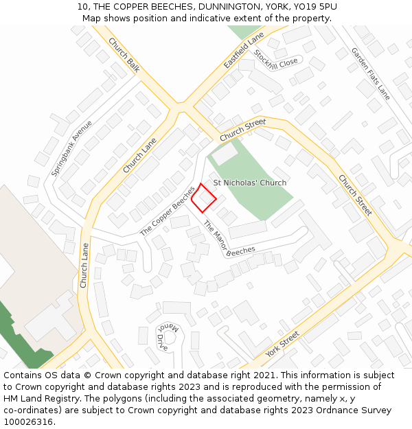 10, THE COPPER BEECHES, DUNNINGTON, YORK, YO19 5PU: Location map and indicative extent of plot