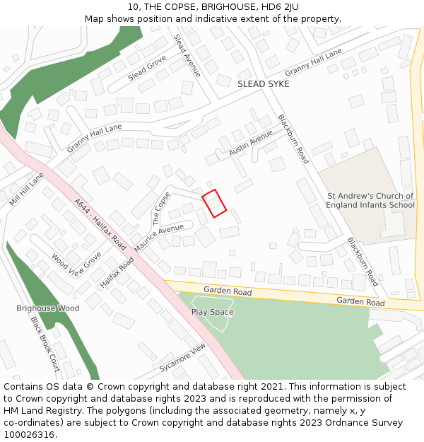 10, THE COPSE, BRIGHOUSE, HD6 2JU: Location map and indicative extent of plot