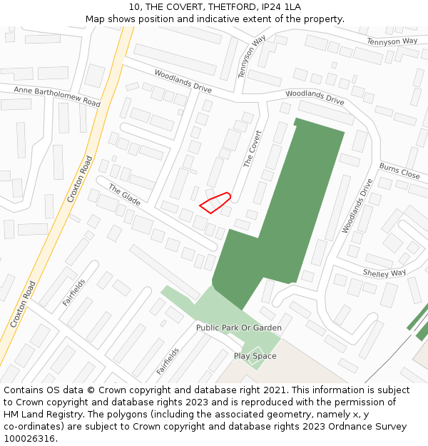 10, THE COVERT, THETFORD, IP24 1LA: Location map and indicative extent of plot