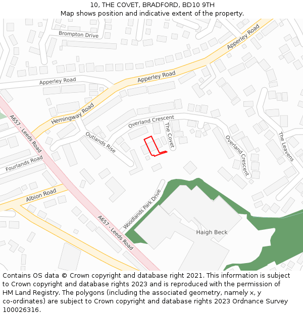 10, THE COVET, BRADFORD, BD10 9TH: Location map and indicative extent of plot