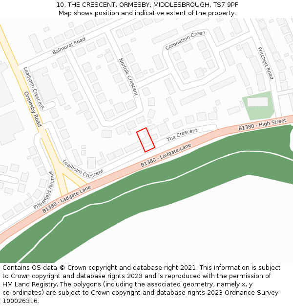 10, THE CRESCENT, ORMESBY, MIDDLESBROUGH, TS7 9PF: Location map and indicative extent of plot
