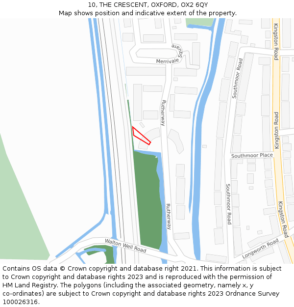 10, THE CRESCENT, OXFORD, OX2 6QY: Location map and indicative extent of plot