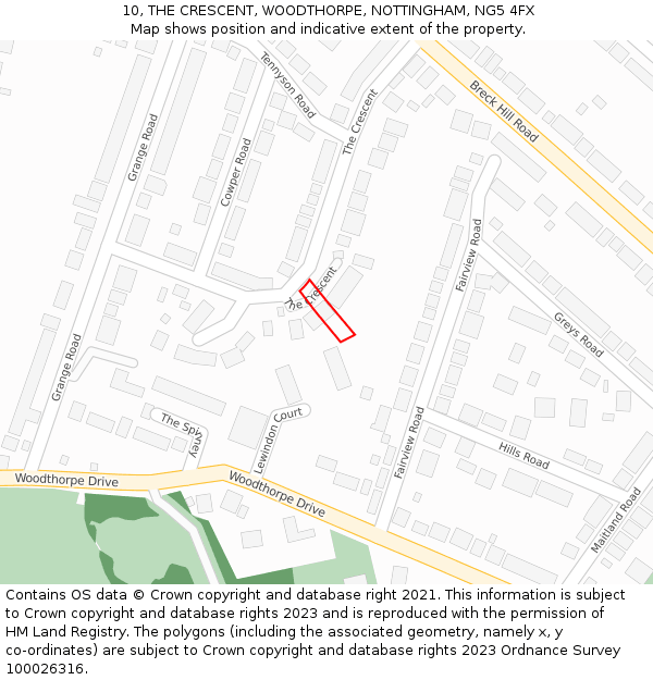 10, THE CRESCENT, WOODTHORPE, NOTTINGHAM, NG5 4FX: Location map and indicative extent of plot