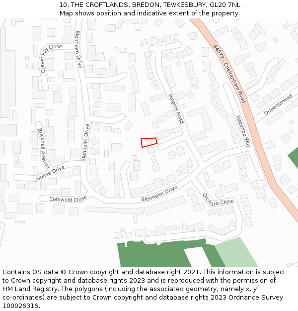 10, THE CROFTLANDS, BREDON, TEWKESBURY, GL20 7NL: Location map and indicative extent of plot