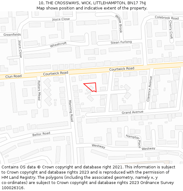 10, THE CROSSWAYS, WICK, LITTLEHAMPTON, BN17 7NJ: Location map and indicative extent of plot