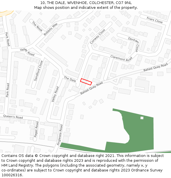 10, THE DALE, WIVENHOE, COLCHESTER, CO7 9NL: Location map and indicative extent of plot