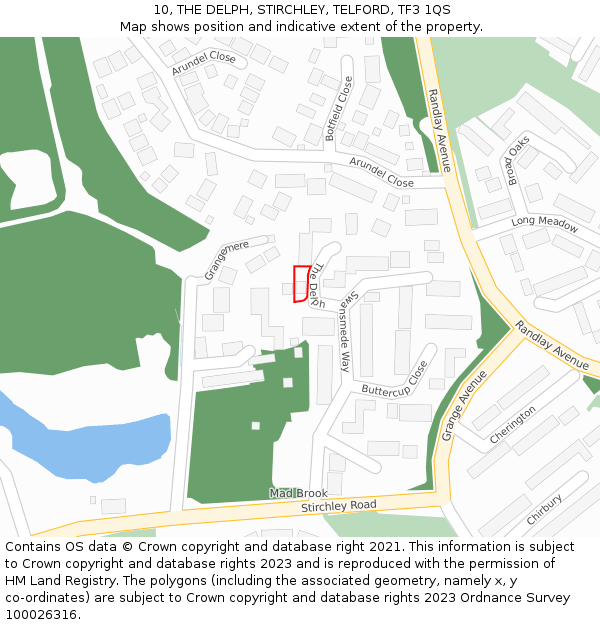 10, THE DELPH, STIRCHLEY, TELFORD, TF3 1QS: Location map and indicative extent of plot