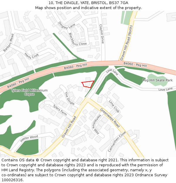 10, THE DINGLE, YATE, BRISTOL, BS37 7GA: Location map and indicative extent of plot