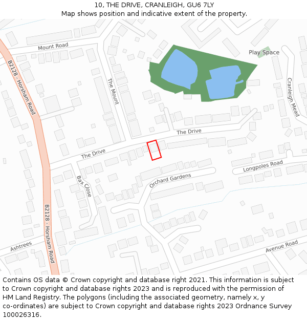 10, THE DRIVE, CRANLEIGH, GU6 7LY: Location map and indicative extent of plot