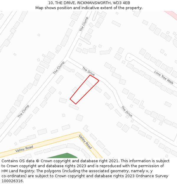 10, THE DRIVE, RICKMANSWORTH, WD3 4EB: Location map and indicative extent of plot