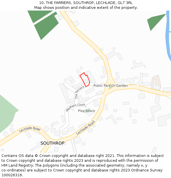 10, THE FARRIERS, SOUTHROP, LECHLADE, GL7 3RL: Location map and indicative extent of plot