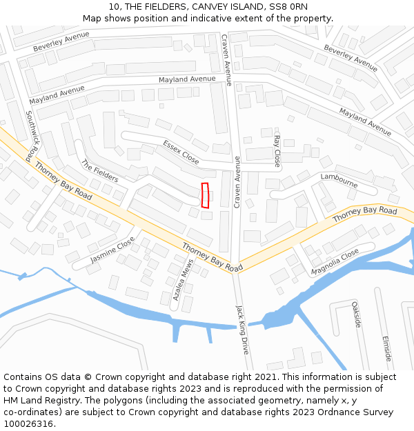 10, THE FIELDERS, CANVEY ISLAND, SS8 0RN: Location map and indicative extent of plot