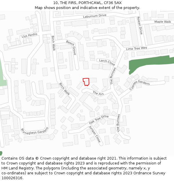 10, THE FIRS, PORTHCAWL, CF36 5AX: Location map and indicative extent of plot