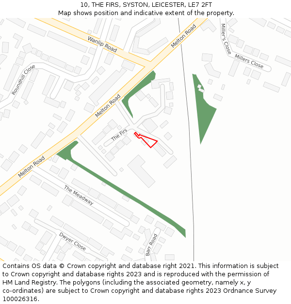 10, THE FIRS, SYSTON, LEICESTER, LE7 2FT: Location map and indicative extent of plot