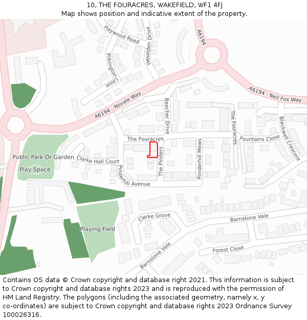 10, THE FOURACRES, WAKEFIELD, WF1 4FJ: Location map and indicative extent of plot