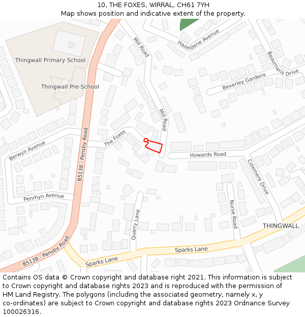 10, THE FOXES, WIRRAL, CH61 7YH: Location map and indicative extent of plot