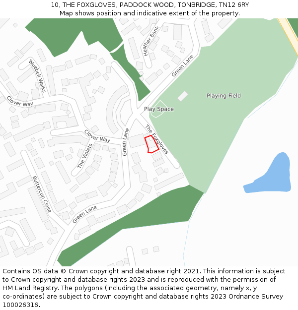 10, THE FOXGLOVES, PADDOCK WOOD, TONBRIDGE, TN12 6RY: Location map and indicative extent of plot