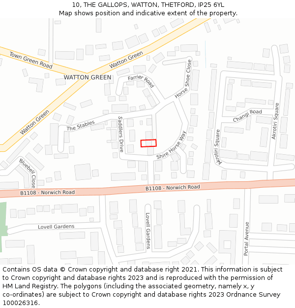 10, THE GALLOPS, WATTON, THETFORD, IP25 6YL: Location map and indicative extent of plot