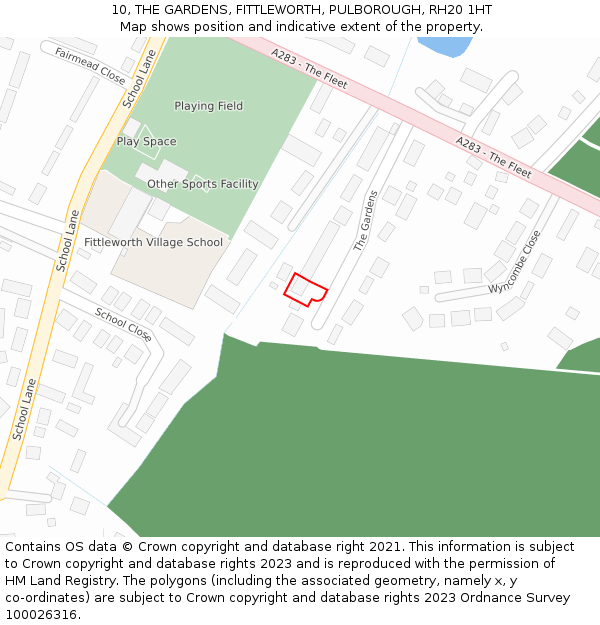10, THE GARDENS, FITTLEWORTH, PULBOROUGH, RH20 1HT: Location map and indicative extent of plot