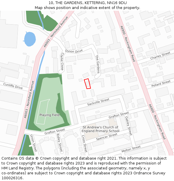 10, THE GARDENS, KETTERING, NN16 9DU: Location map and indicative extent of plot