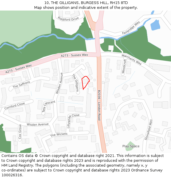 10, THE GILLIGANS, BURGESS HILL, RH15 8TD: Location map and indicative extent of plot