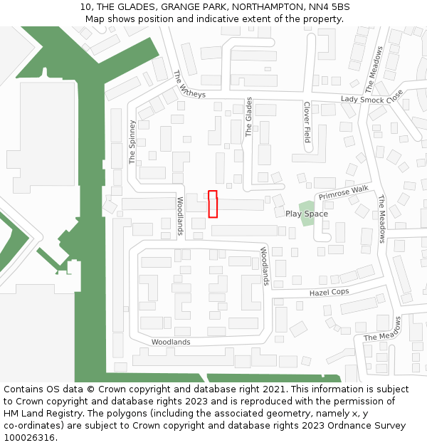 10, THE GLADES, GRANGE PARK, NORTHAMPTON, NN4 5BS: Location map and indicative extent of plot