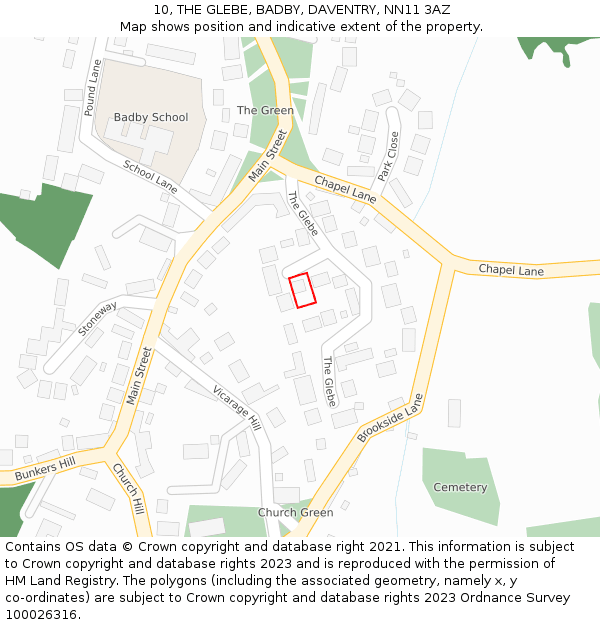 10, THE GLEBE, BADBY, DAVENTRY, NN11 3AZ: Location map and indicative extent of plot