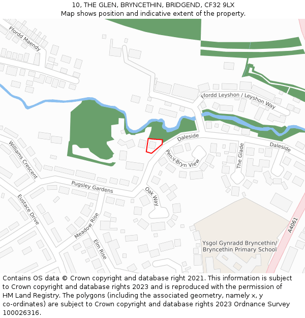 10, THE GLEN, BRYNCETHIN, BRIDGEND, CF32 9LX: Location map and indicative extent of plot