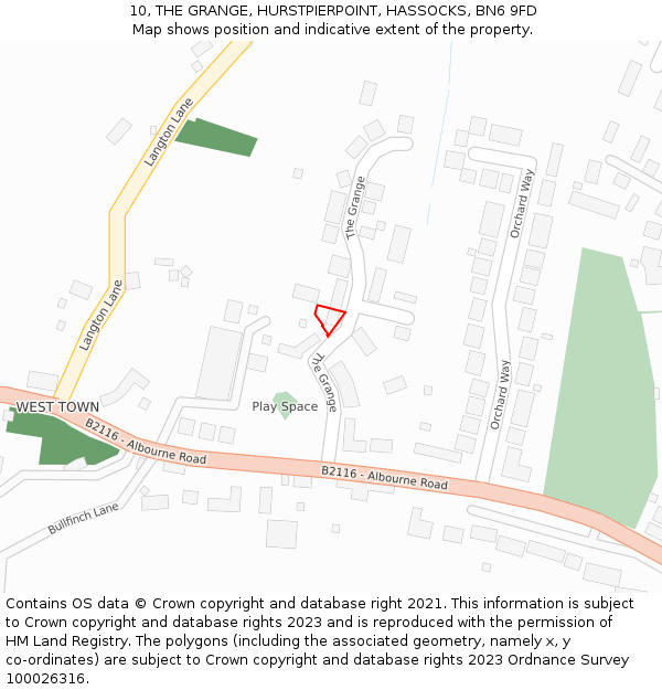 10, THE GRANGE, HURSTPIERPOINT, HASSOCKS, BN6 9FD: Location map and indicative extent of plot