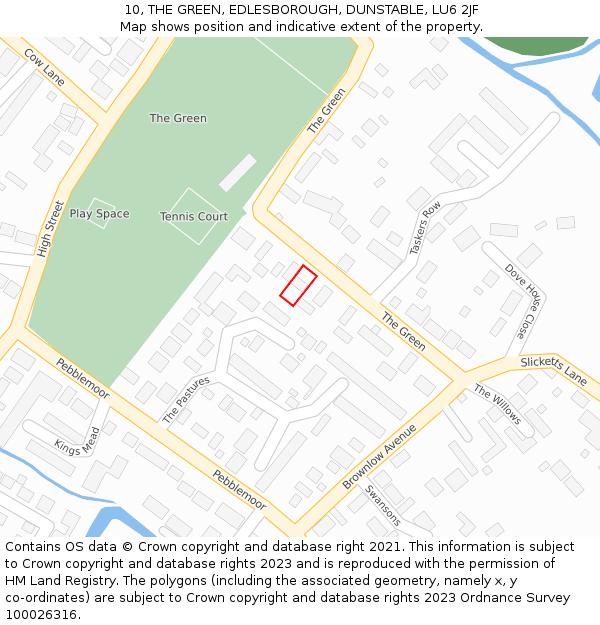 10, THE GREEN, EDLESBOROUGH, DUNSTABLE, LU6 2JF: Location map and indicative extent of plot